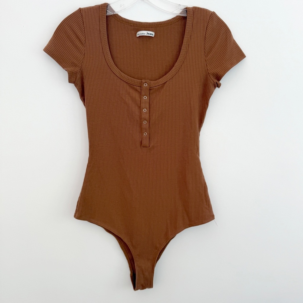 Reformation Bodysuit Ribbed Snap Front